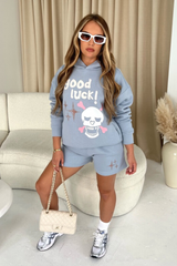 Good Luck Baby Blue Premium Sweater Short Loungewear Set