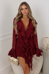 Kylie burgundy lace ruffle trim shirt