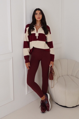 ROZELE CHERRY RED STRIPED HALF ZIP JUMPER