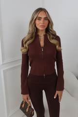 BILLIE CHOCOLATE ZIP UP FITTED CARDIGAN