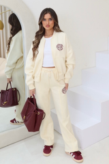 Rose embroidered cream bomber jogger loungewear
