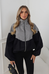 LILLIE BLACK BALLOON SLEEVE CHECK JACKET