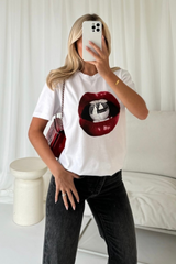 Disco lips white printed t-shirt