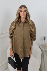 ISSY KHAKI MILITARY STYLE BUTTON OVERSIZED SHIRT