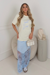 Taylor baby blue satin lace maxi skirt