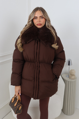 LILITH CHOCOLATE FUR TRIM PUFFER JACKET