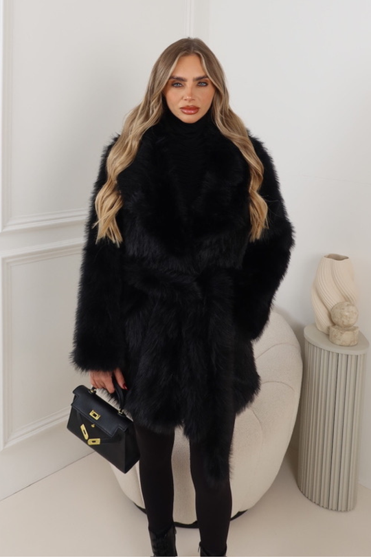 HONEY BLACK FUR ROBE COAT