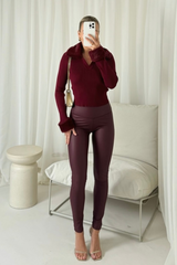 Mariah burgundy faux fur ribbed top