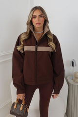GEORGIA MOCHA & BROWN ZIP UP TRACK JACKET