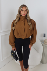 AVA CAMEL PUFF SLEEVE HIGH NECK CROPPED JACKET