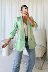 Valencia pistachio ruched sleeve blazer