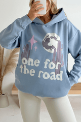 One for the road baby blue printed hoodie