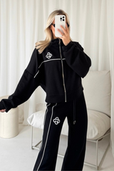 G monogram black contrast piping zip sweater & trousers