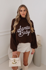 Santa baby chocolate embroidered knitted jumper
