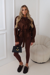 ROSE CHOCOLATE FAUX SUEDE BELTED JACKET