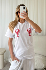 lobsters printed white t-shirt