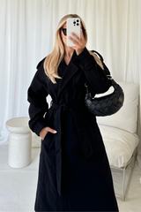 Darla black long trench coat