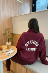 STUDIO LEISURE BURGUNDY PRINTED 3/4 ZIP