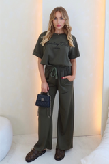 Sunday club khaki embroidered t-shirt straight leg jogger loungewear