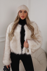 LAUREN WHITE FLECK FAUX FUR JACKET