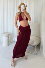 Diana burgundy crochet cardigan skirt co-ord One Size (6-12) co-ord