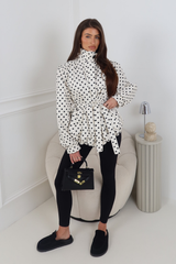 GABRIELLA CREAM POLKA DOT BELTED PUFF SLEEVE HIGH NECK JACKET