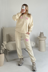 Love sick ecru embroidered sweater joggers premium loungewear