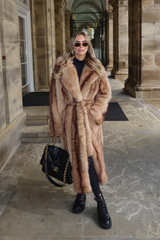 Pipa camel long faux fur coat