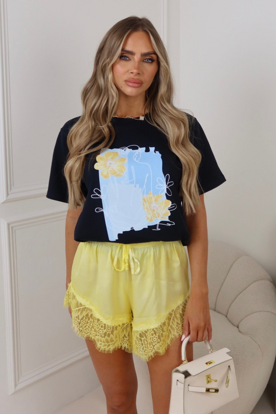 Fine line portrait navy printed heavyweight oversized t-shirt