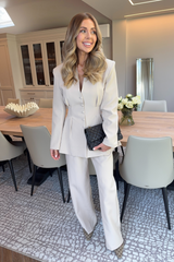 Libby beige structured blazer with cinched waist - Chloe Lauren Collection