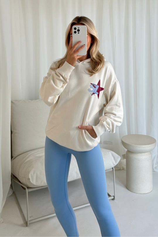 Studio leisure athletics ecru & light blue hoodie and ultimate legging set