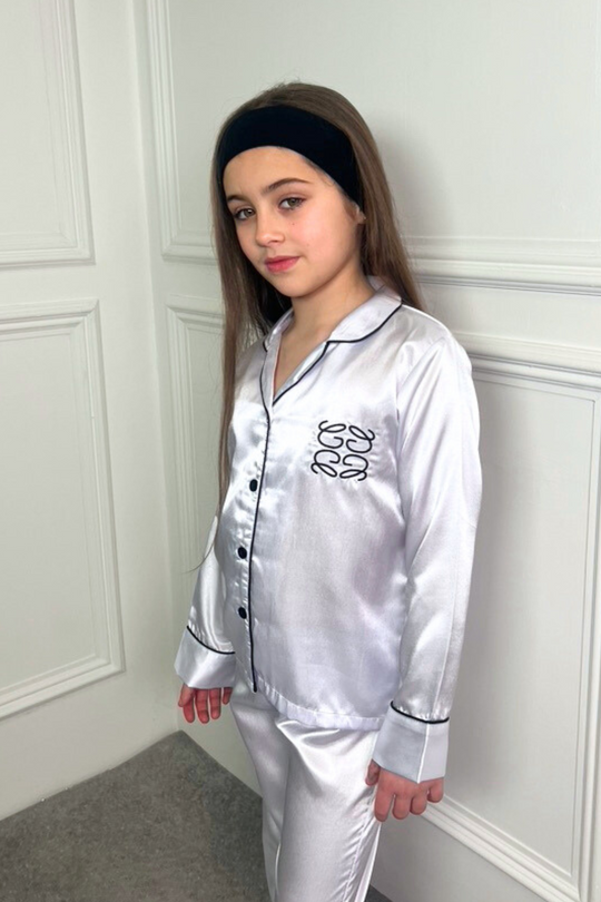 Mini Gege white Satin embroidered Pyjamas