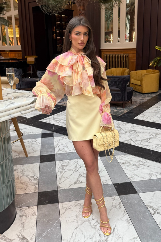 KAYLA ORANGE  RUFFLE TRIM SHEER BLOUSE