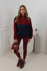 DEMI BURGUNDY TWO TONE QUARTER ZIP WINDBREAKER TOP