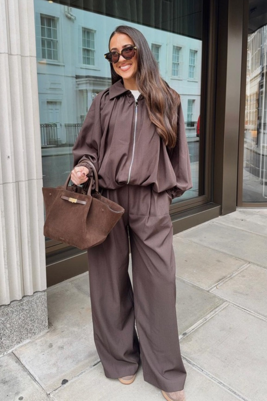 Natalie brown drape bomber co-ord