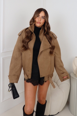 LOUIS CAMEL FAUX SUEDE BOMBER JACKET