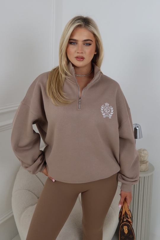 ST MORITZ ESSENTIAL MOCHA EMBROIDERED 3/4 ZIP