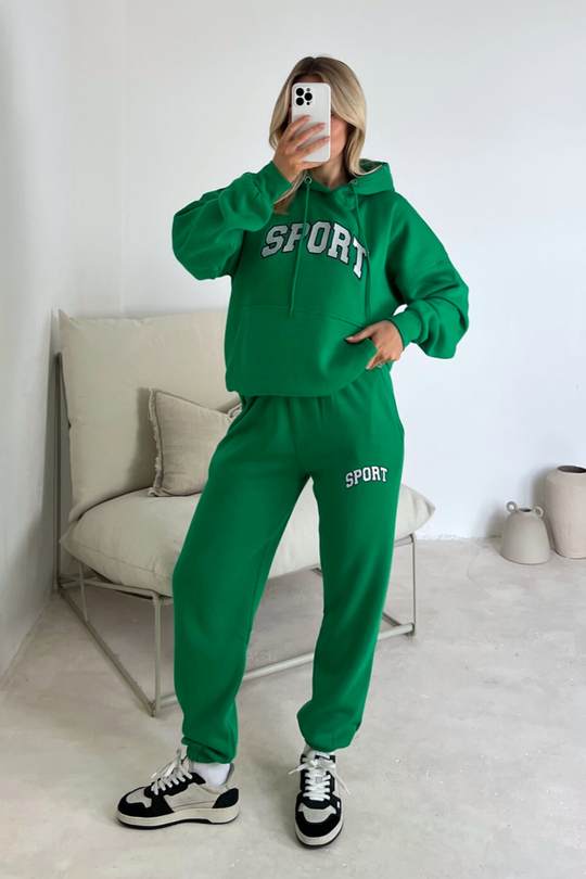 Sport green embroidered hoodie joggers premium loungewear