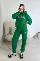 Sport green embroidered hoodie joggers premium loungewear