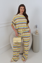 RIA LEMON MULTI STRIPED COLOUR TROUSER SET