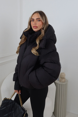 MIA BLACK CROPPED PUFFER JACKET WITH DETACHABLE HOOD