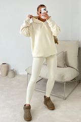 Kendall ecru hoodie and ribbed legging set