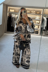 Raya black jungle satin shirt with frill cuffs