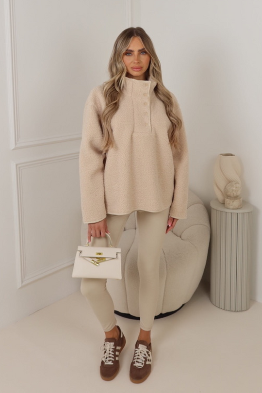 Phoebe beige teddy half button fleece