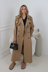 QUINN CAMEL LONG TRENCH COAT WITH REMOVABLE BELT