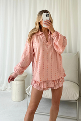 Miaa pale pink linen frill short co-ord one size 8-12 co -ord