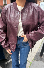 Paisley Burgundy faux leather bomber jacket