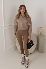 MANDY CHOCOLATE  FULL ZIP RIBBED HIGH NECK FLEECE
