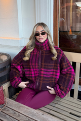 SIMONE PINK TARTAN CHECK 3/4 ZIP FLEECE