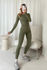 Melina khaki long sleeve active gymwear set